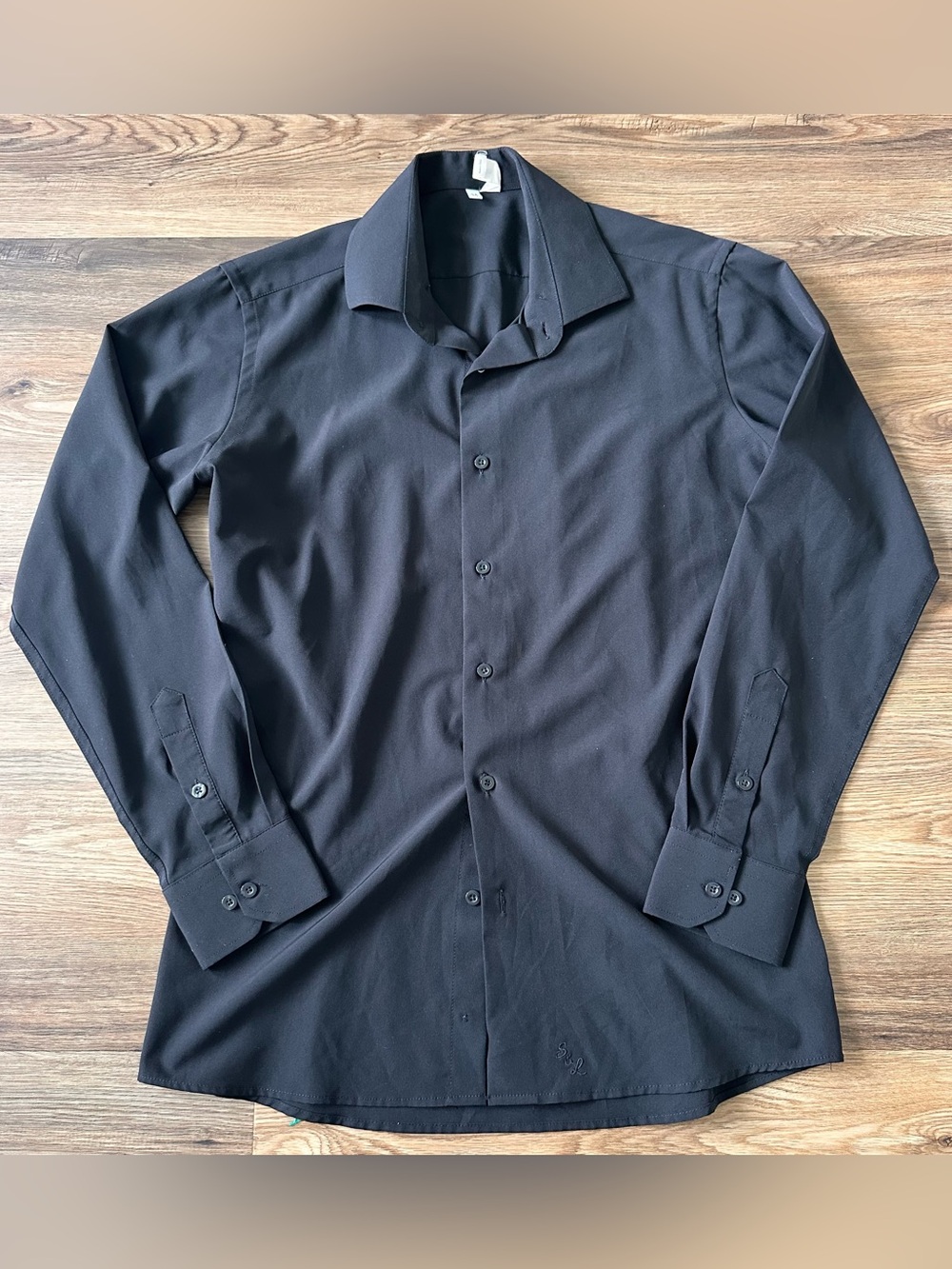 State & Liberty Button Up Dress Shirt Black Medium Stretch Moisture Wicking EUC